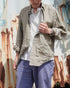Linen Relaxed Unisex Shirt / Khakibeige・Frenchblue